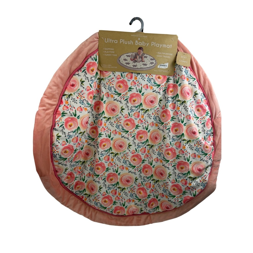 Manhattan Kids Ultra Plush Baby Playmat 35in Pink Floral Polka Dot Kids